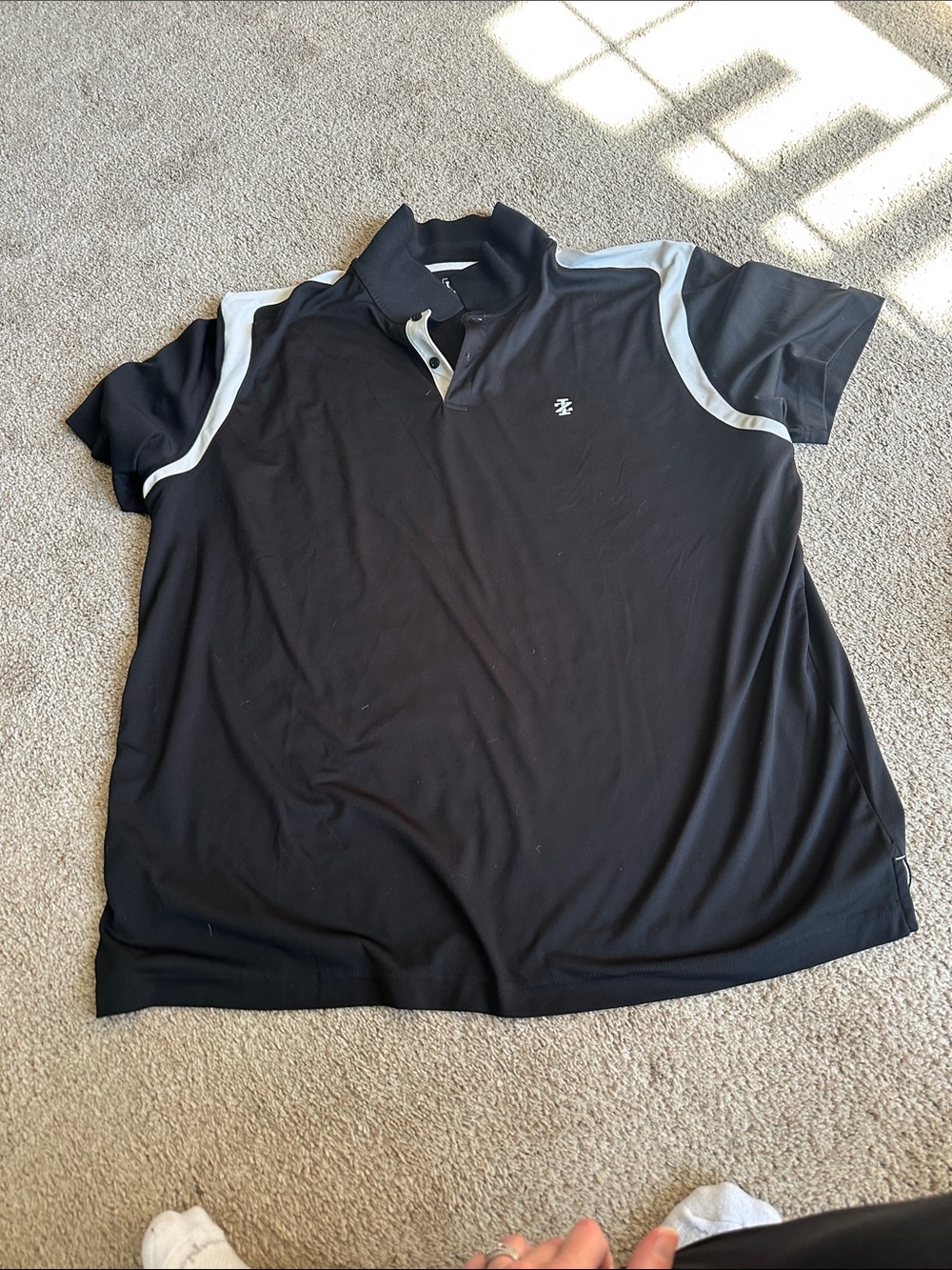Men's Black Polo with White Shoulder Accents